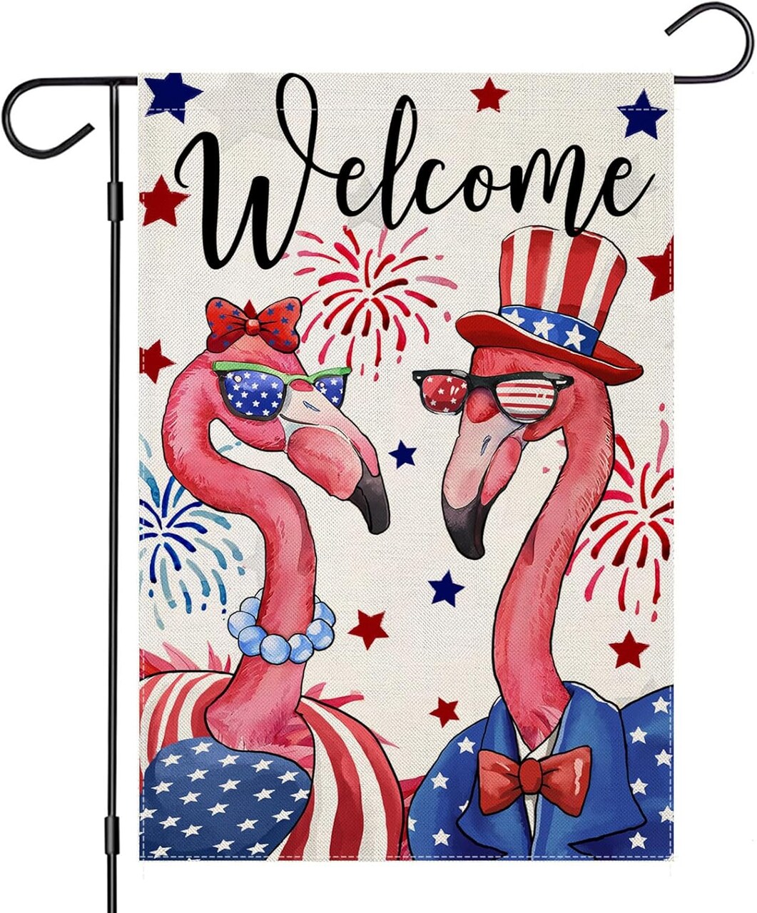 4th of July Garden Flags for Outside, Patriotic Flamingo Yard Decoration, Small Seasonal Outdoor Decor for Summer Independence Day, Memorial Day,Veteran's Day Farmhouse Holiday,12x18 Inch Double Sided